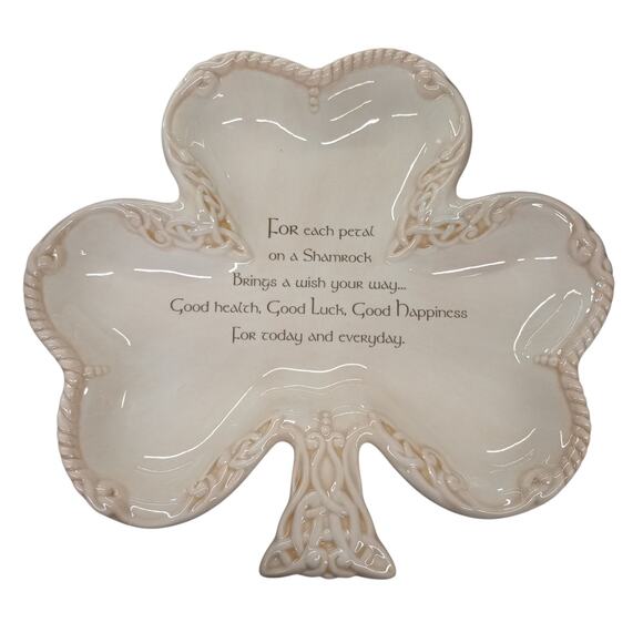 Grasslands Road Celtic Shamrock Clover-Shaped w/ Good Wishes Cookie Candy Dish - Picture 1 of 3